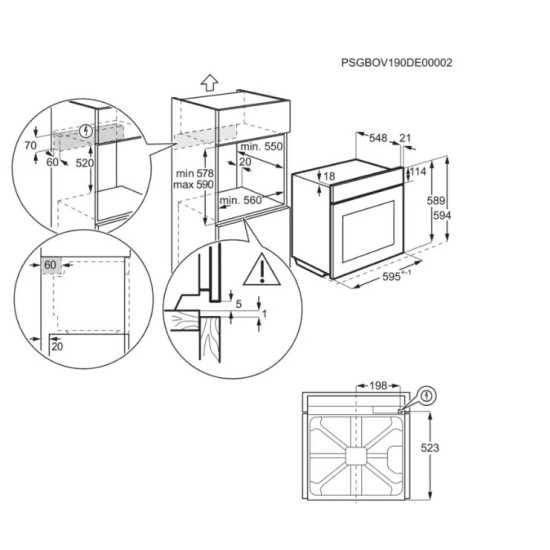 AEG TU5AB21FSB beépíthető sütő, 72L, 59.6x56.9x59.4 cm, fekete szín 