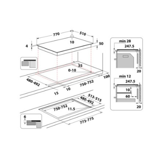 Whirlpool WL S3777 NE beépíthető indukciós kerámialap, 77x51x5.4 cm, fekete szín 