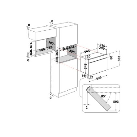 Whirlpool AMW423IX beépíthető mikrohullámú sütő, 750W, 22L, 59.5x32x38.2 cm