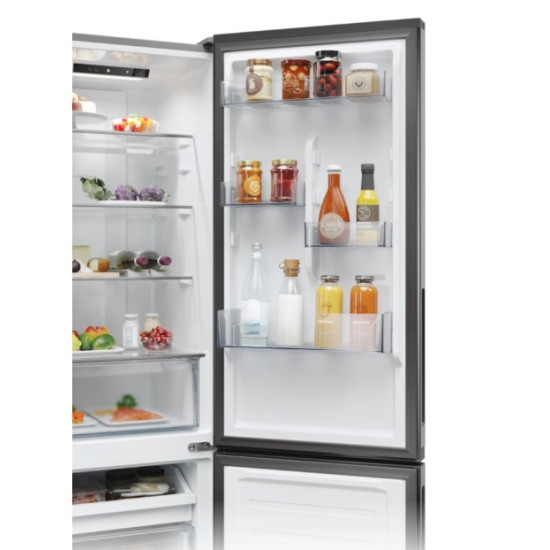 Candy CNCQ2T518EX No Frost alulfagyasztós kombinált hűtőszekrény, 197/82L, Wifi, 54.5x60.2x182.5 cm, inox szín 