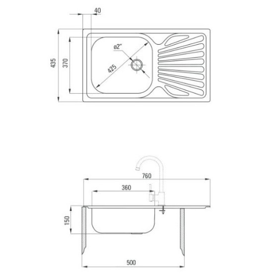 Deante ZMU 0110 1 medencés mosogató csepegtetővel, 43.5x15x76 cm, 5907650845720, szatén szín