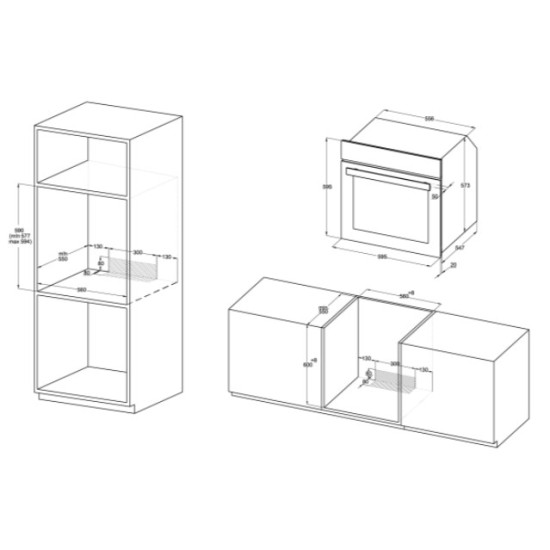 MPM MPM-63-BOS-10B beépíthető sütő, 77L, 59.5x54.7x59.5 cm, fekete szín 