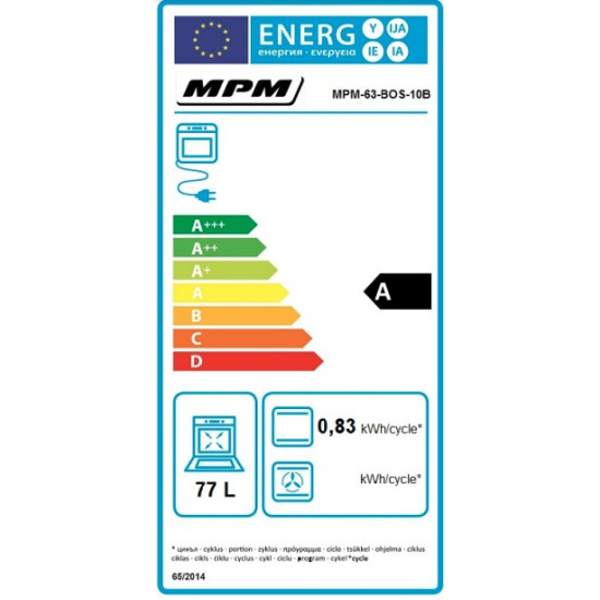 MPM MPM-63-BOS-10B beépíthető sütő, 77L, 59.5x54.7x59.5 cm, fekete szín 