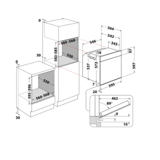 Whirlpool WOI4S8PM1SWA beépíthető sütő, 73L, pirolitikus és hidrolitikus tisztítás, 6. Érzék technológia előre beállított receptek, 59.5x56.4x59.7 cm, fehér szín 