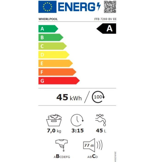 Whirlpool FFB 7269 BV EE elöltöltős mosógép, 7 kg, inverter motor, gőz, 59.5x57.5x84.5 cm 