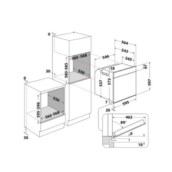 Whirlpool WOI78FPT1SBA beépíthető sütő, 73L, pirolitikus és hidrolitikus tisztítás, 6. Érzék technológia előre beállított receptek, 59.5x56.4x59.7 cm, fekete szín