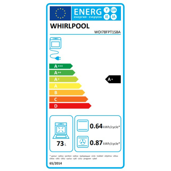 Whirlpool WOI78FPT1SBA beépíthető sütő, 73L, pirolitikus és hidrolitikus tisztítás, 6. Érzék technológia előre beállított receptek, 59.5x56.4x59.7 cm, fekete szín