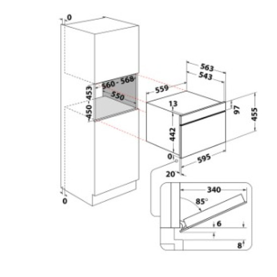 Whirlpool WCW11O7HTSB beépíthető kompakt sütő és mikró, 53L, 950W, Crisp funkció, 55.9x54.3x45.5 cm, fekete szín 