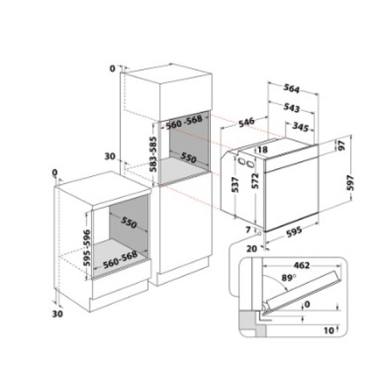 Whirlpool WOI5S8PM1SXA beépíthető sütő, 73L, 6. Érzék technológia előre beállított receptek, pirolitikus és hidrolitikus tisztítás, 59.5x56.4x59.7 cm, inox szín