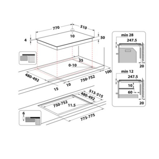 Whirlpool WF S1577 CPNE beépíthető indukciós kerámialap, 77x51x5.4 cm, fekete szín