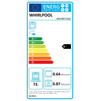 Whirlpool WOI78PT1SXA beépíthető sütő, 73L, 6. Érzék technológia előre beállított receptek, pirolitikus és hidrolitikus tisztítás, 59.5x56.4x59.7 cm, inox szín 