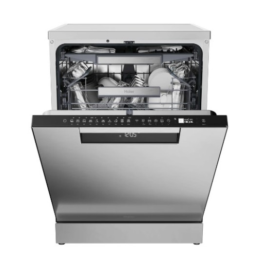 Haier XF 5C4M1X mosogatógép, 15 teríték, inverter motor, 3 kosár, automatikus ajtónyitás, Wifi, 59.7x59.8x85 cm, inox szín