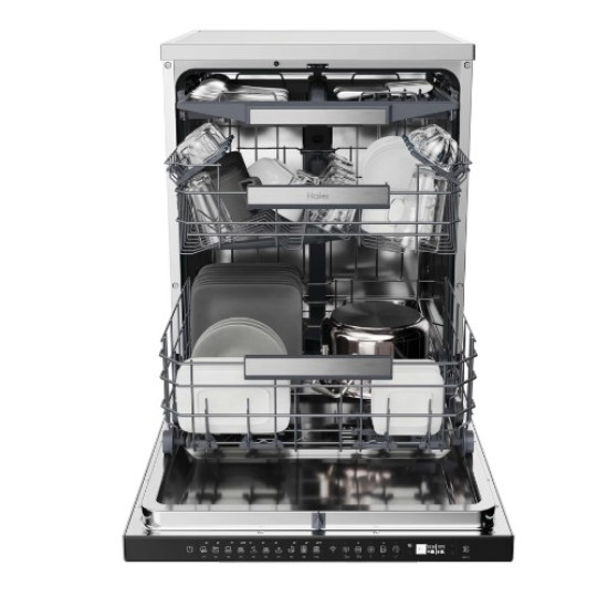 Haier XF 5C4M1X mosogatógép, 15 teríték, inverter motor, 3 kosár, automatikus ajtónyitás, Wifi, 59.7x59.8x85 cm, inox szín