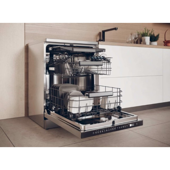 Haier XF 5C4M1X mosogatógép, 15 teríték, inverter motor, 3 kosár, automatikus ajtónyitás, Wifi, 59.7x59.8x85 cm, inox szín