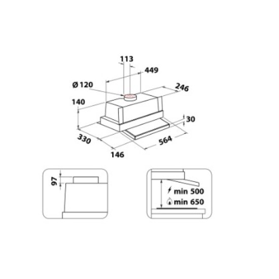 Whirlpool WSK64FLSX kürtőbe építhető konyhai elszívó, 28x56.4x23.7 cm, inox szín 