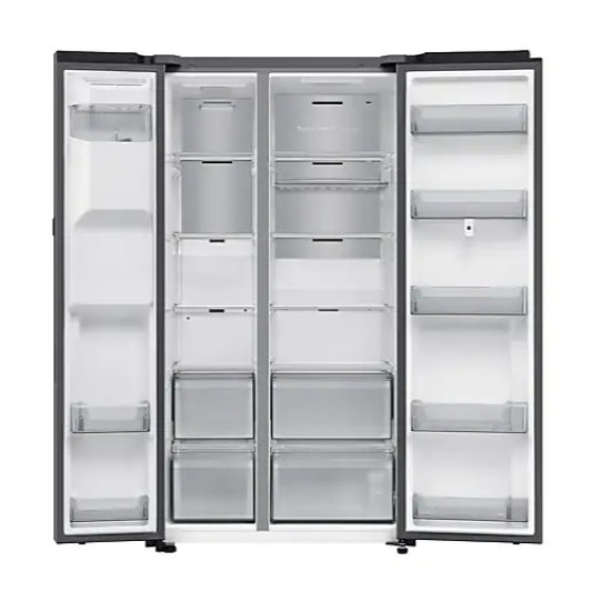 Samsung RS90F66BETEO side by side hűtőszekrény, AI Inverteres kompresszor, Wifi, 389/225L, 91.2x72.6x178.4 cm, Family Hub™, matt metál DOI szín 