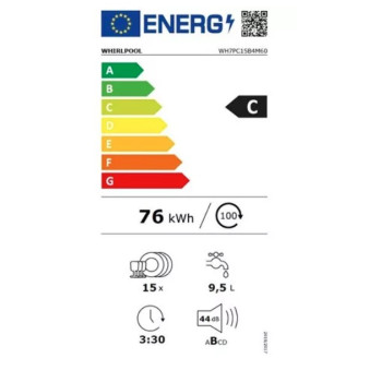 Whirlpool WH7PC15B4M60 beépíthető kezelőpaneles mosogatógép, 3 kosár, automatikus ajtónyitás, 15 teríték, 59.8x55.5x82 cm, inox szín 
