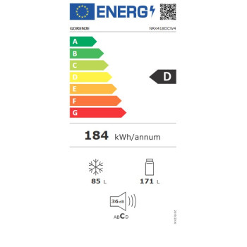 Gorenje NRK418DCW4 No Frost Plus alulfagyasztós kombinált hűtőszekrény, inverter kompresszor, 171/85L, 55x55.7x182.4 cm