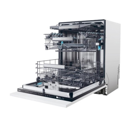 Haier XS 6B1M3PB teljesen beépíthető mosogatógép, 16 teríték, Wifi, inverter motor, automatikus ajtónyitás, 3 kosár, 59.7x55.5x81.8 cm