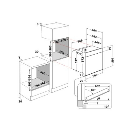 Whirlpool WOI6A8FPT1SBA beépíthető sütő, 73L, 6. Érzék technológia előre beállított receptek, pirolitikus és hidrolitikus tisztítás, 59.5x56.4x59.7 cm, fekete szín 
