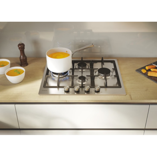 Candy CHG6D4WTX beépíthető gáz főzőlap, wok főzőzóna, 59.5x51x4.5 cm, inox szín