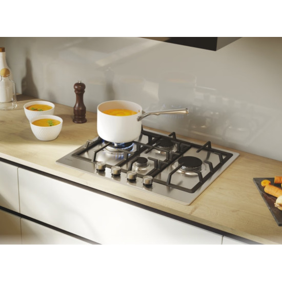 Candy CHG6D4WTX beépíthető gáz főzőlap, wok főzőzóna, 59.5x51x4.5 cm, inox szín