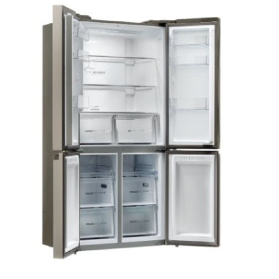 Haier HCR5919ENMM No Frost side by side hűtőszekrény, francia ajtós kialakítással, 422/221L, Dual Inverter Kompresszor, 90x874.8x190.5 cm, New Platinum inox szín 