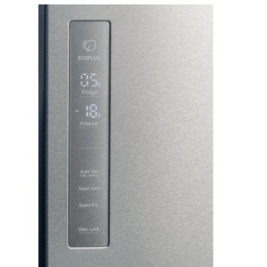 Haier HCR5919ENMM No Frost side by side hűtőszekrény, francia ajtós kialakítással, 422/221L, Dual Inverter Kompresszor, 90x874.8x190.5 cm, New Platinum inox szín 