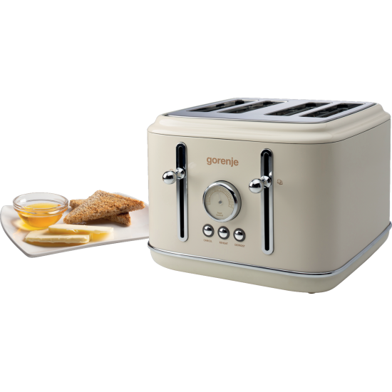 Gorenje T2300CLIN elefántcsont színű retro 4 szeletes kenyérpirító kiolvasztás, melegítő funkcióval