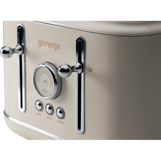 Gorenje T2300CLIN elefántcsont színű retro 4 szeletes kenyérpirító kiolvasztás, melegítő funkcióval