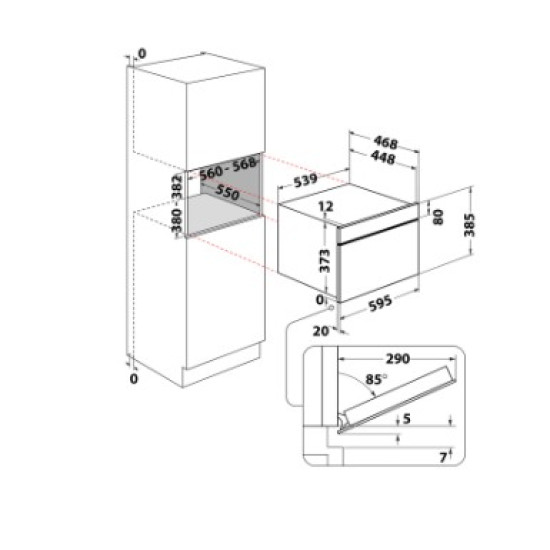 Whirlpool WMD7O4TB beépíthető mikrohullámú sütő, 31L, 1000W, Crisp funkció, 59.5x46.8x38.5 cm, fekete szín 
