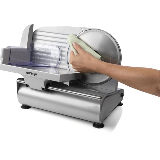 Gorenje R506E szeletelőgép rozsdamentes acél Solingen pengével, 160W, ezüst szín