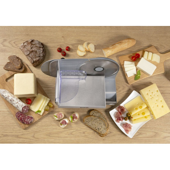 Gorenje R506E szeletelőgép rozsdamentes acél Solingen pengével, 160W, ezüst szín