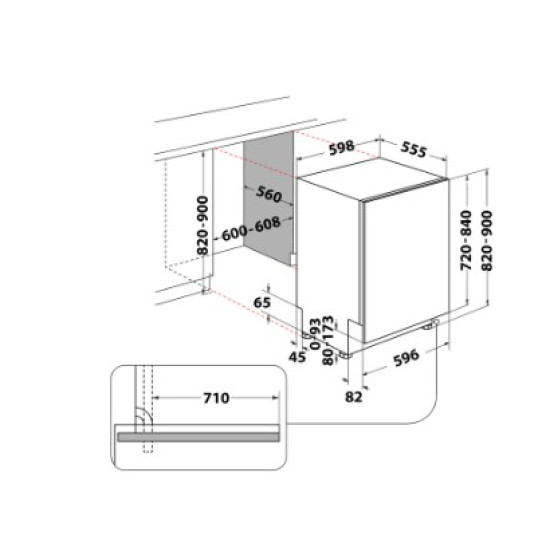 Whirlpool WH7IA15AM3LS0 teljesen beépíthető mosogatógép, 3 kosár,15 teríték, automatikus ajtónyitás, 59.8x55.5x82 cm