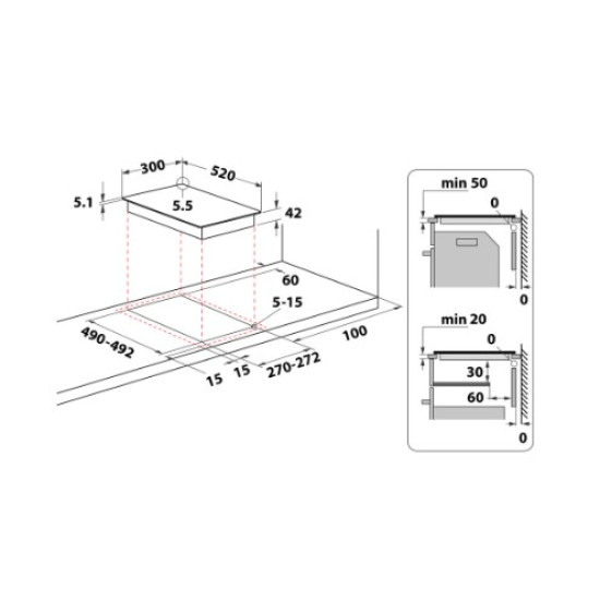 Whirlpool WRD 6030 B beépíthető dominó 2 főzőzónás kerámialap, 30x52x4.7 cm, fekete szín