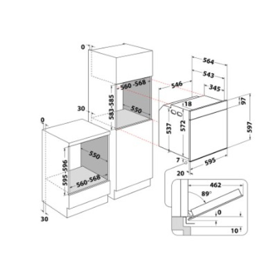 Whirlpool WOI5S8HM1SXA beépíthető sütő, 73L, 6. Érzék technológia előre beállított receptek, 59.5x56.4x59.7 cm, inox szín 