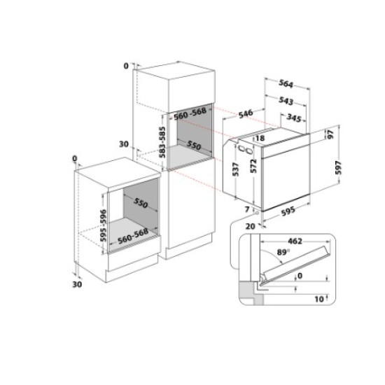 Whirlpool WOI4S8HM2SWA beépíthető sütő, 73L, 6. Érzék technológia előre beállított receptek, 59.5x56.4x59.7 cm 