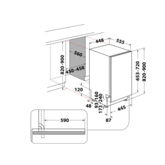 Whirlpool WH6IC11BS7LA0 teljesen beépíthető mosogatógép, automatikus ajtónyitás,3 kosár, 11 teríték, 44.8x55.5x82 cm
