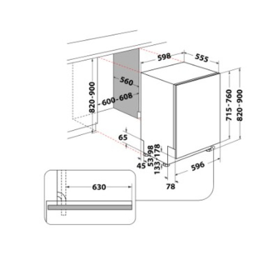Whirlpool WH6IC16B4M6T0 teljesen beépíthető mosogatógép, 3 kosár, automatikus ajtónyitás, 16 teríték, 59.8x55.5x82 cm
