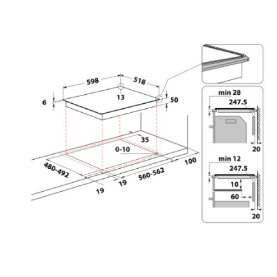 Whirlpool WL S8560 AL beépíthető indukciós kerámialap, 59.8x51.8x5.4 cm, fekete szín 