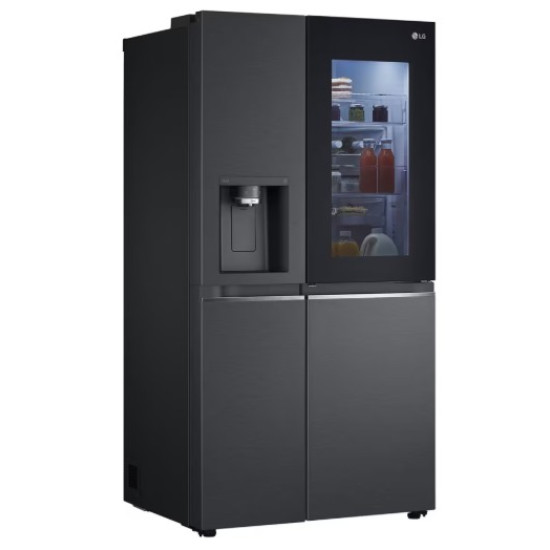 LG GSXV91MCAE Total No Frost side by side hűtőszekrény, 416/219L, Wifi, inverter kompresszor, 91.3x73.5x179 cm, matt fekete szín 