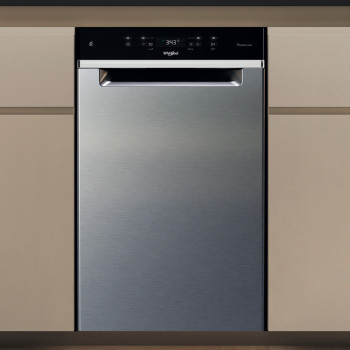 Whirlpool WH3UC10BS7A0X pult alá építhető kezelőpaneles mosogatógép, 10 teríték, automatikus ajtónyitás, 44.8x59x82 cm, inox szín 