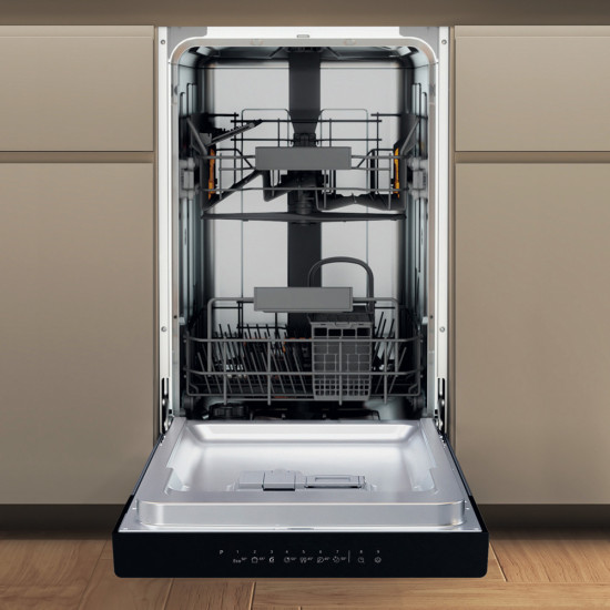 Whirlpool WH3UC10BS7A0X pult alá építhető kezelőpaneles mosogatógép, 10 teríték, automatikus ajtónyitás, 44.8x59x82 cm, inox szín 