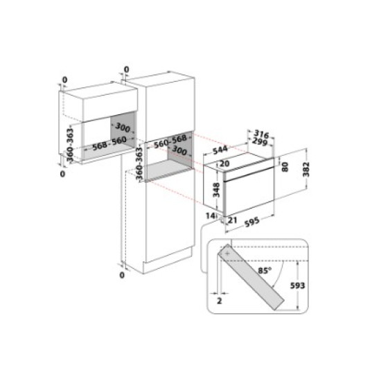 Whirlpool MBNA920X beépíthető mikrohullámú sütő, 750W, 22L, 59.5x32x38.2cm inox szín
