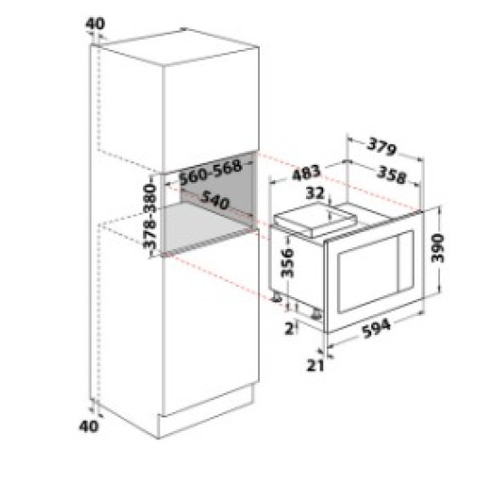 Whirlpool WMF250G beépíthető mikrohullámú sütő, 900W, 25L, 59.4x37.9x39 cm, fekete