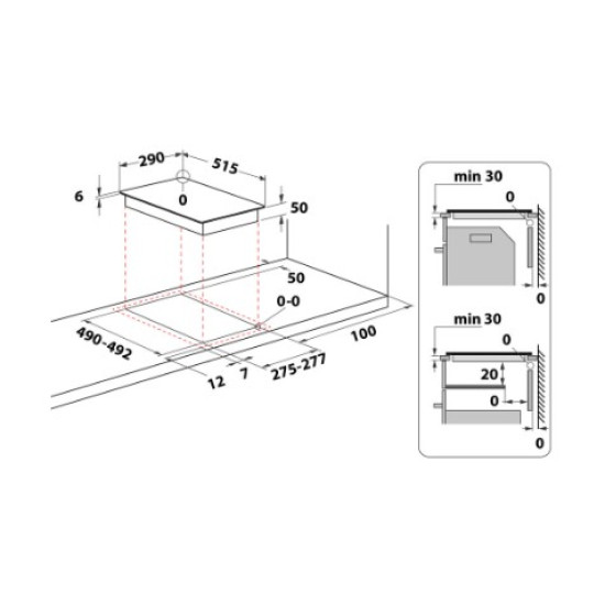 Whirlpool AKT 360/IX beépíthető dominó üvegkerámia  főzőlap, 28x51x5.2 cm, fekete szín 