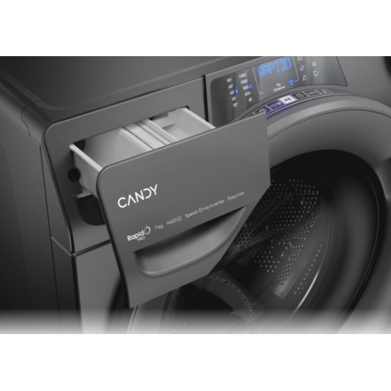 Candy RP4 476BWMRR/1-S elöltöltős mosógép, 7 kg, inverter motor, WIFI, gőz, 60x45x85 cm, antracitszürke szín 
