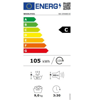 Whirlpool W6D94WBEE hőszivattyús szárítógép, 9kg, inverter motor, 59.7x65.6x84.9 cm 