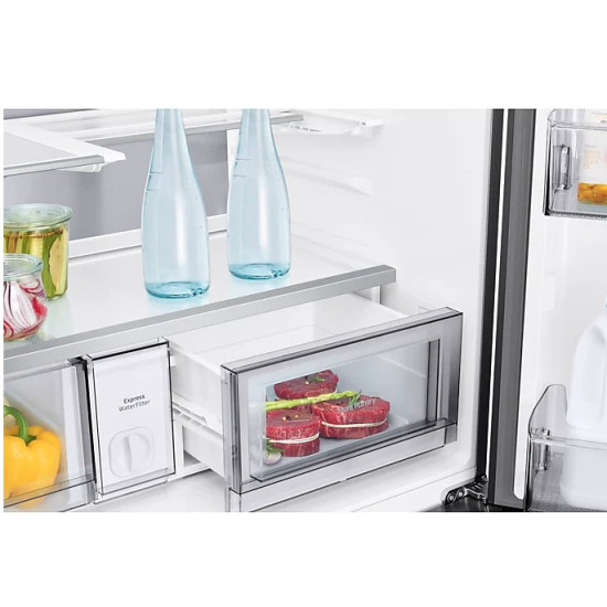 Samsung RM90F67CECEO side by side hűtőszekrény francia ajtós kialakítással, 399/255L, AI inverteres kompresszor, Wifi, 91.2x73.1x185.3 cm, tiszta szénfekete szín 