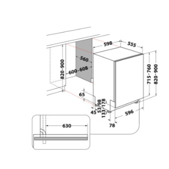Whirlpool WH6IB16AM6T0 teljesen beépíthető mosogatógép, 16 teríték, 3 kosár, automatikus ajtónyitás, 59.8x55.5x82 cm